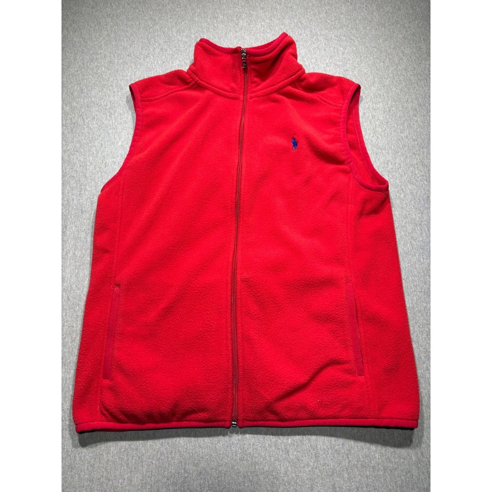 Polo Ralph Lauren Fleece Vest Mens L‎ Red Golf Blue Pony Logo Full Zip Preppy